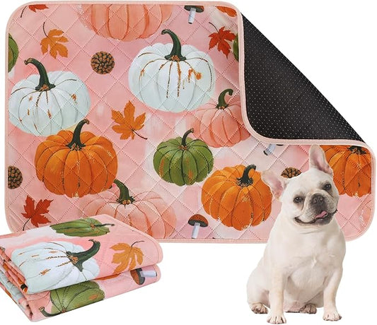 IEUUMLER Washable Pee Pads for Dogs, 2 Pack Pumpkin Pattern Reusable Waterproof Puppy Potty Pads, Non-Slip Absorbent Pet Training Pads for Playpen Crate Bed EU016 Pink Pumpkin, 41x36