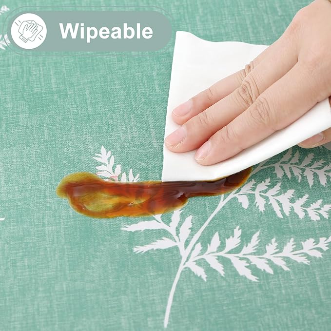 misaya Rectangle Waterproof Vinyl Table Cloth, Wipeable Tablecloth with Flannel Backing, Plastic Table Cover for Dinner, Picnic, Indoor and Outdoor (Light Green Leaves, 60" x 84")