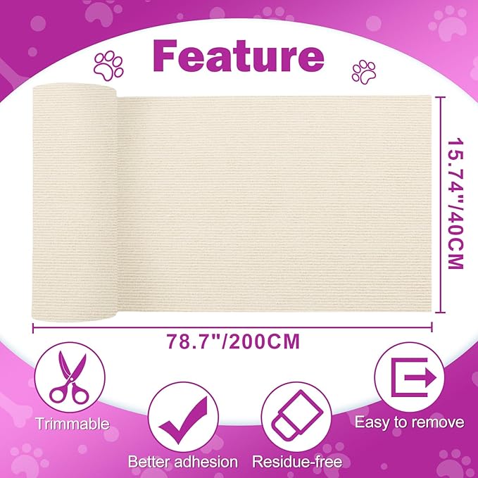 ENONCI Anti Cat Scratch Couch Furniture Protector, 78.7x15.8 Wall Corner Scratcher Pads Mat, DIY Climbing Scratching Carpet Post Board Replacement