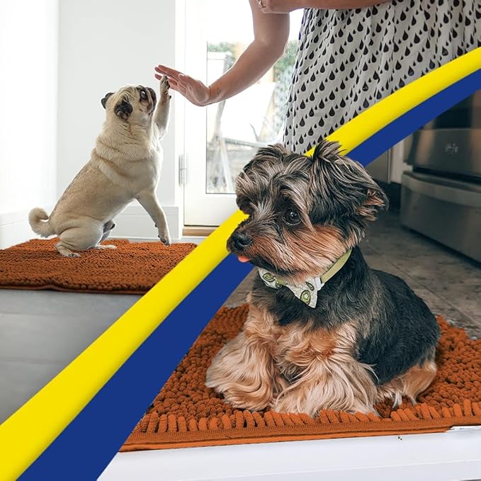 Muddy Mat® Shown on TV – Super Absorbent Microfiber Dog Door Mat for Muddy Paws, Non-Slip Washable Pet Rug, Quick Dry Chenille Entryway Carpet, Machine Washable Indoor Outdoor mat, Orange 30"x19"