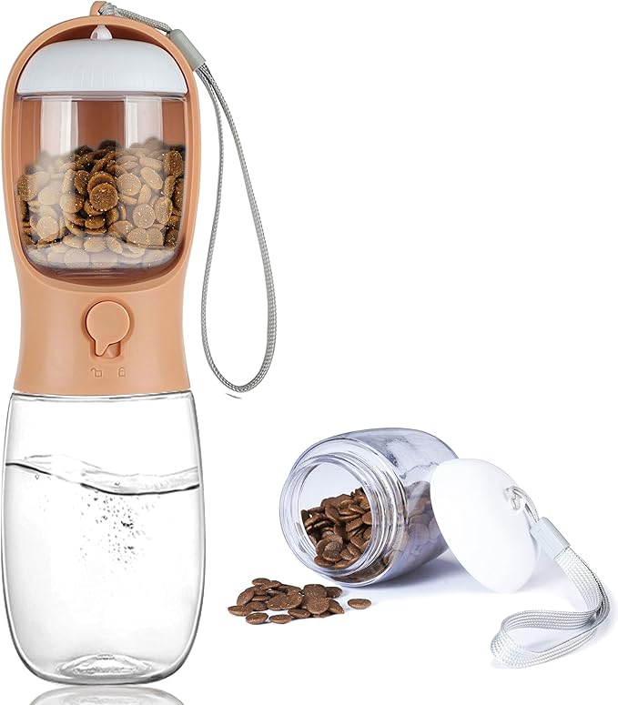 AVELORA Portable Dog Water Bottle with Food Container,15oz Leak-Proof Pet Water Dispenser for Dogs, Cats, Puppies,Built-in Activated Carbon Filter for Travel,Hiking, Walking,and Outdoor Activities