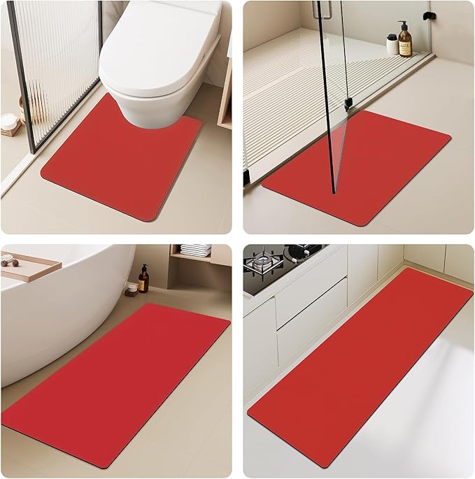 Christmas Bath Mat, Bathroom Rugs Non Slip Washable Thin Absorbent Quick Dry Bath Mat Fits Under Door Bathroom Floor Mat Perfect for Bath, Shower, or Sink 36"x60" Red