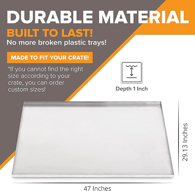 Metal Dog Crate Replacement Trays — Fits 47" Dog Crates, 47" × 29.13" Galvanized Steel Pan | PortaTray by Pinnacle Systems