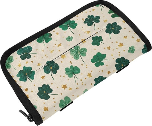 Car Tissue Holder Car Napkin Holder Car Tissue Box Dispenser Storage Case Sun Visor Mask Holder with Adjustable Straps Reusable Refillable Green Clovers and Stars