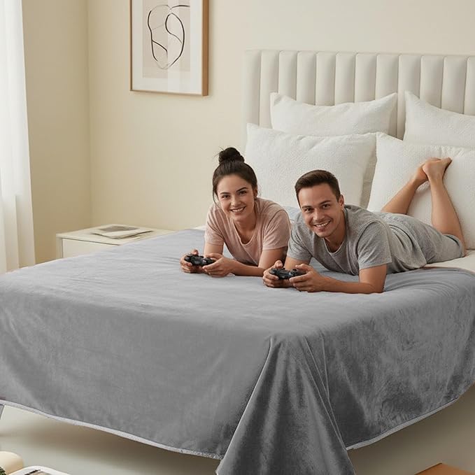 CAPT.SNOOZE Water Proof Blanket 50x60 Inches - Reversible Flannel Blanket for Bed, Sofa,Couch- Spillproof, Leakproof Soft Double-Sided Light Grey Throw Blanket for Adults, Pets, Couples