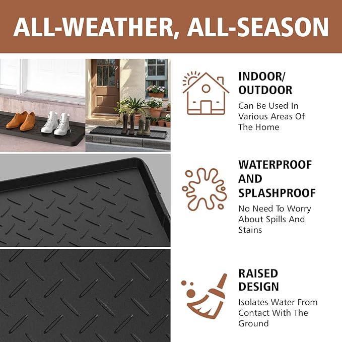 Extra Large Heavy Duty Boot Natural Rubber Shoe Mat for Entryway with Shoes Brush Large Boot Mat Multi-Purpose for Indoor or Outdoor, 16.1x 47.6 Inches