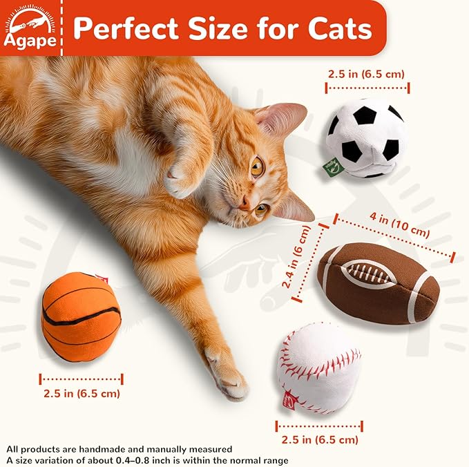 Agape 100% Catnip & Silvervine Filled Cat Toys, Interactive Chew & Kicker Balls for Indoor Cats, Enrichment and Teeth Cleaning Fun for Bored Cats and Kittens, 2 Pack Natural Crinkle Cat Toy with Sound