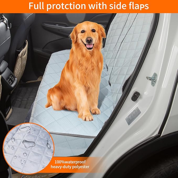 Dog Car Seat Cover for Back Seat, Waterproof Bench Backseat Protector, Nonslip Rear Seat Cover for Kids & Pets, Compatible with Middle Armrests, Fits Most Cars & Midsize SUVs