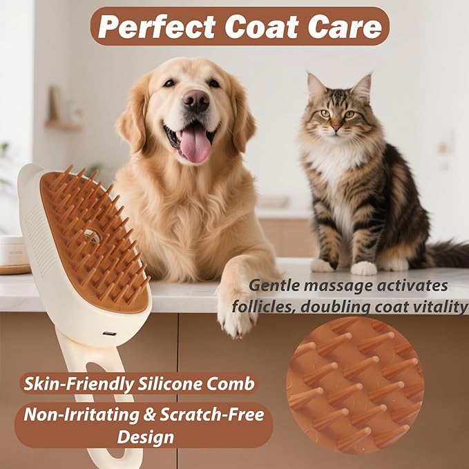 4 in 1 Cat Steam Brush for Shedding,Rechargeable Steam Brush for Cats and Dogs，Anti-Static, Massage, Cleaning, Shedding & Combing All in One for Grooming Multi-Functional Pet Brushes
