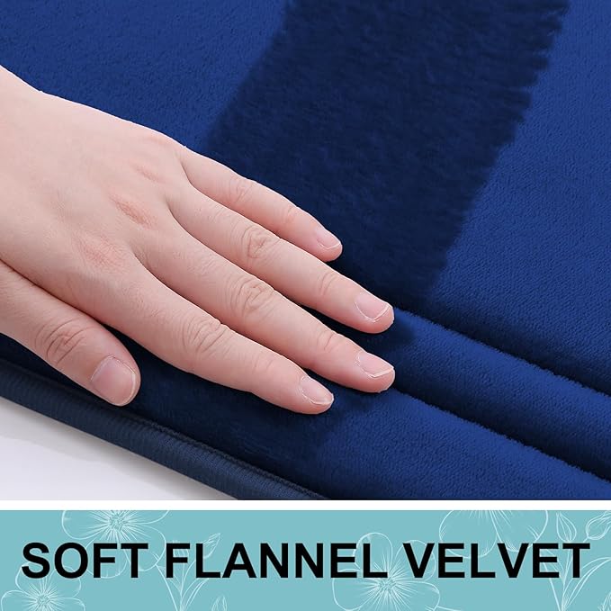 Grandaily Memory Foam Bath Mat Rug 59x24, Ultra Soft, Non-Slip and Absorbent Bathroom Rugs, Machine Wash Dry, Comfortable Bath Carpet for Bathroom Floor, Tub and Shower, Navy Blue