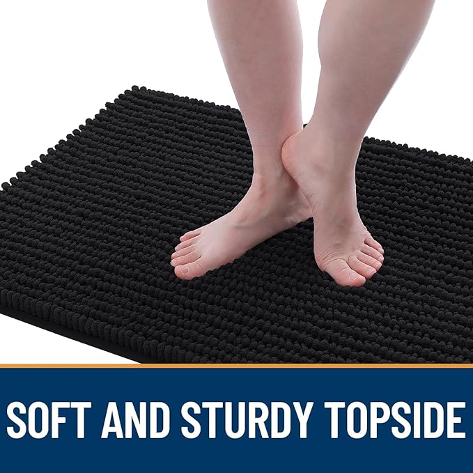 OLANLY Dog Door Mat for Muddy Paws 47x20, Ultra Absorbent Chenille Mud Doormat, Non-Slip Washable and Dirt Trapping Doormat for Indoor Entryway, Quick-Dry Indoor Pet Bed Mats for Dogs, Black