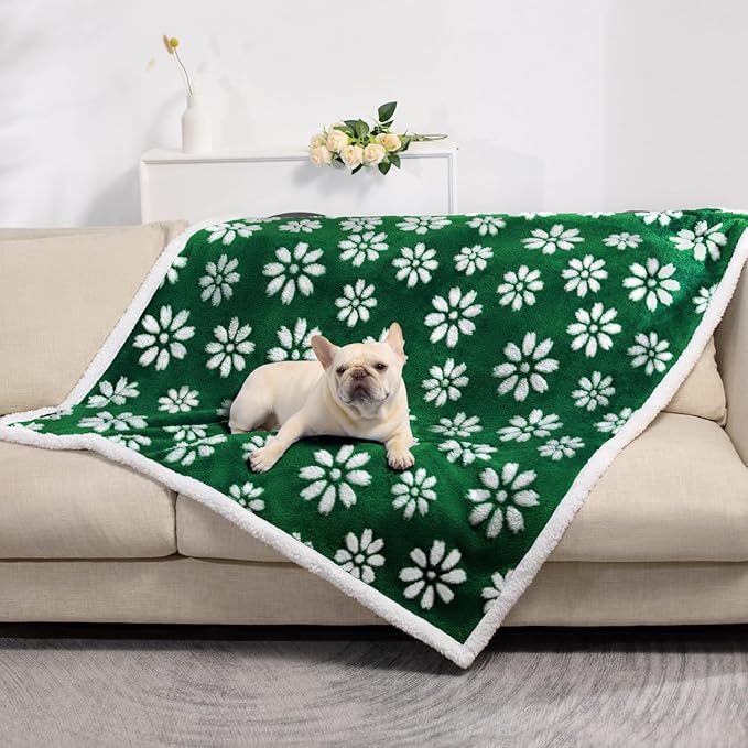 Yaning Waterproof Blanket for Dog Puppy Cat, Cute 3D Textured Flower Dog Blanket for Bed Couch Sofa, Soft Liquid Pee Proof Pet Furniture Protector, 30"x40", Green