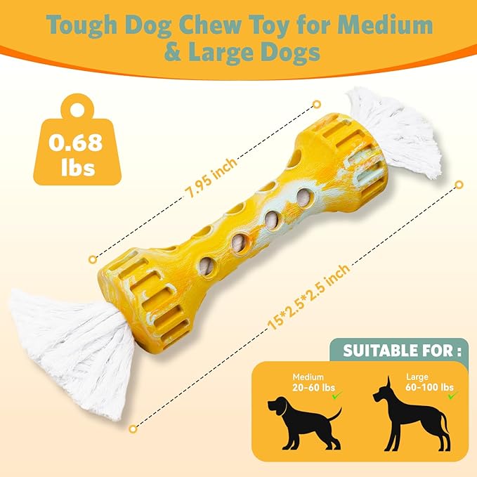 KGPERGU Durable Rubber with Pure Cotton Tassels for Medium and Large Breeds, Indoor Dog Chew Toy for Boredom Buster, Outdoor Fetch and Chase Toy for Excess Energy Relief, Cream Flavor, Yellow/White