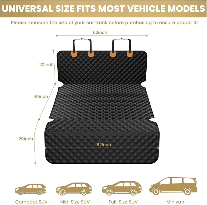 BONTHEE Waterproof SUV Dog Cargo Liner Mat - Heavy Duty Pet Seat Cover for SUV Sedan Van, Non-Slip Back Trunk Protector with Bumper Guard, Large Universal Fit (Black)
