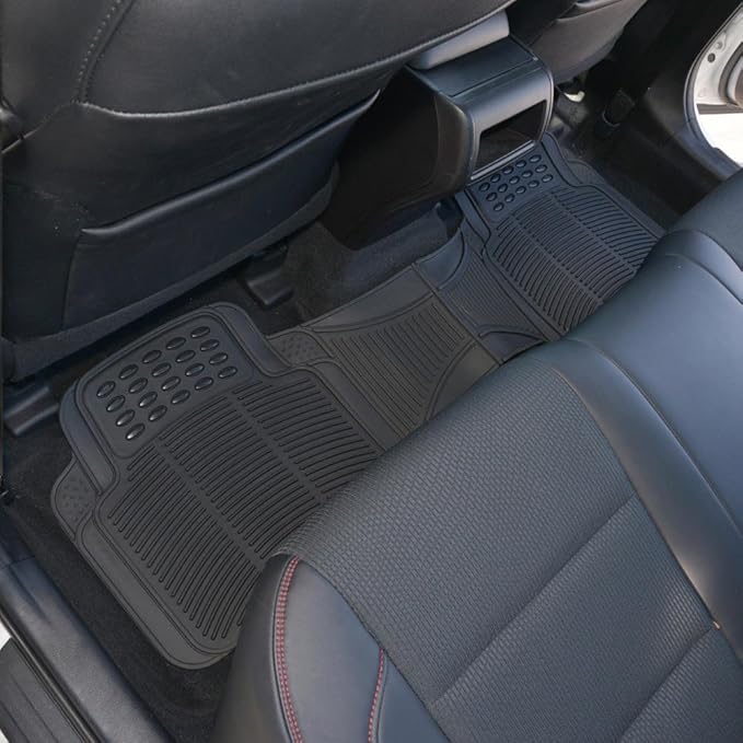 BDK Heavy Duty Rugged Ridged Complementary Rubber Rear Floor Mats Liners, All Weather Protection, Designed for Trucks Cars Sedan SUV