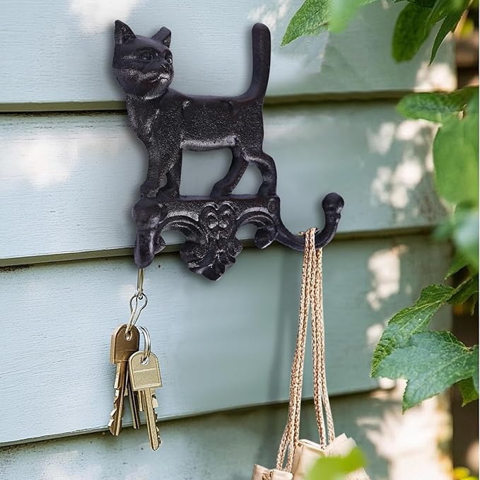 Cast Iron Cat Wall Mounted Hooks,for Wall Decorative Dog Family Key Holder Utility Hooks,Gift for Holder Rack Self Towels, Hats, Shower, Kitchen, Living Room, Office, Garage, Garden, Outdoor (Cat)