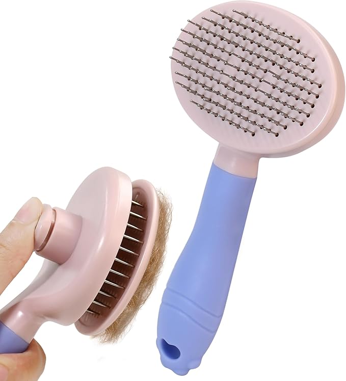 IPTPAS Pet Self-Cleaning Slicker Brush for Dogs & Cats, Deshedding Grooming Comb, Removes Loose Undercoat Hair & Mats, Skin-Friendly Massaging Tool for Long/Short Fur, Large & Small Breeds (Purple)