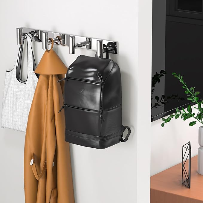 VINHOLD Wall Mounted Coat Rack-4 Hooks, Heavy Duty Stainless Steel Wall Hooks for Towel Coat Bag, Hat Rack Coat Hanger Coat Hooks Towel Racks for Bathroom Entryway Kitchen Hotel (Glossy, 1 Pack)