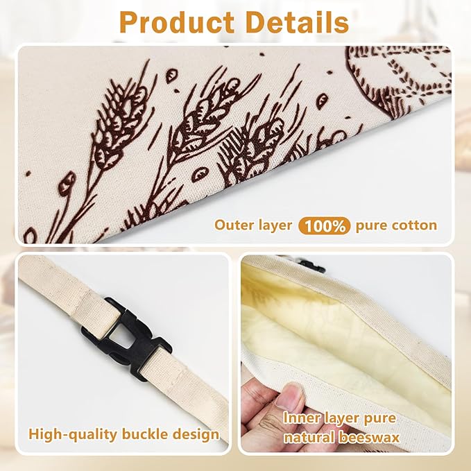 Beeswax Bread Bags for Homemade Bread, 2-Pack Reusable Sourdough Bread Storage Bags - 13x17 Inch Eco-Friendly Food Wrap, Linen Bread Bag Alternative, Beeswax Food Storage