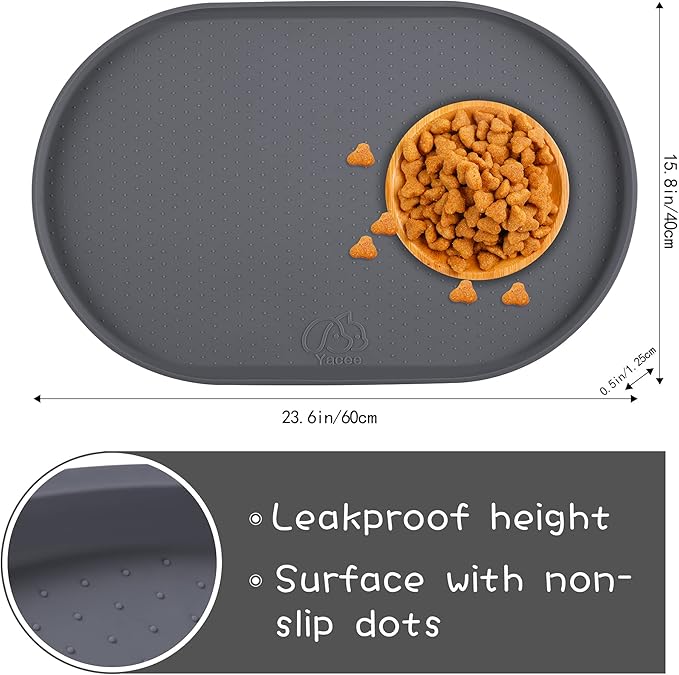100% Waterproof 1.0" Raised Edge BPA Free Silicone Dog Food Mat, Pet Cat Feeding Mats Contain Spills Protects Floors, Placemats for Cats and Dogs Water Bowl Dishwasher XXL Large.