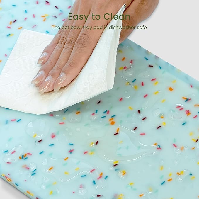 Dog Food Mat Anti-Slip Silicone Dog Bowl Mat Thicker Pet Placemat Waterproof Cat Feeder Pad with Raised Edge Puppy Kitten Feeding Mats Suitable Small Medium-Sized Dogs Cats Eating Tray