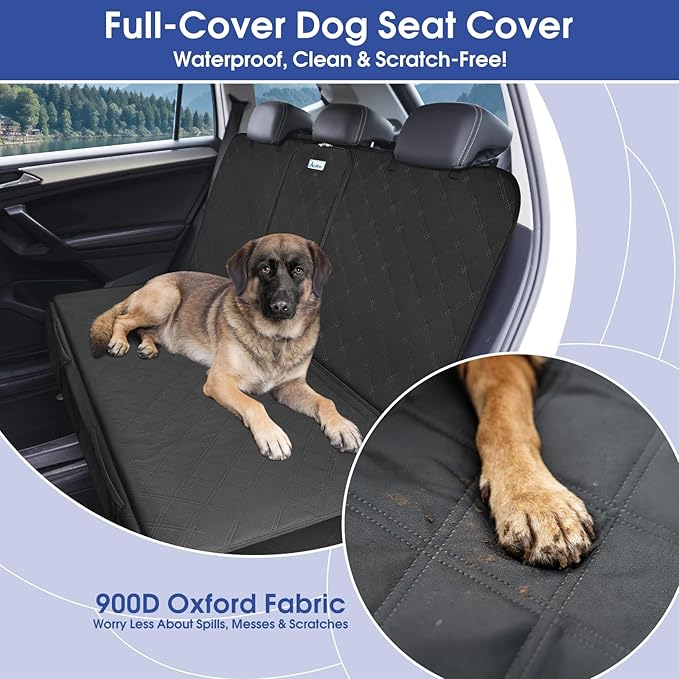 ALLANSING Upgraded 900D Heavy Duty Dog Back Bench Seat Cover, Car Seat Protector, 3 Seatbelts & Armrest Compatible, Waterproof Nonslip Pet Backseat Cover for Dogs & Kids, Fits Large SUVs & Trucks