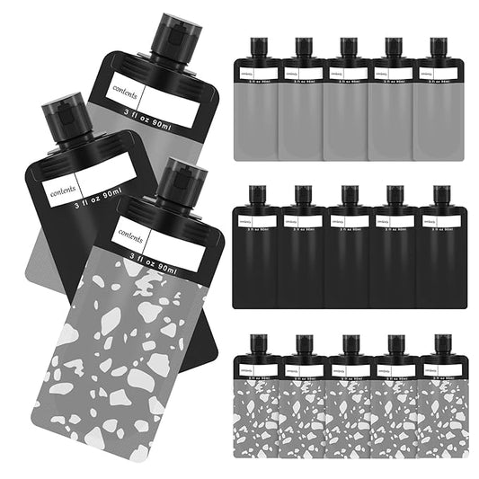 18 Pack Travel Pouches for Toiletries, TSA Approved 3oz Travel Size Containers, Leak Proof, Black