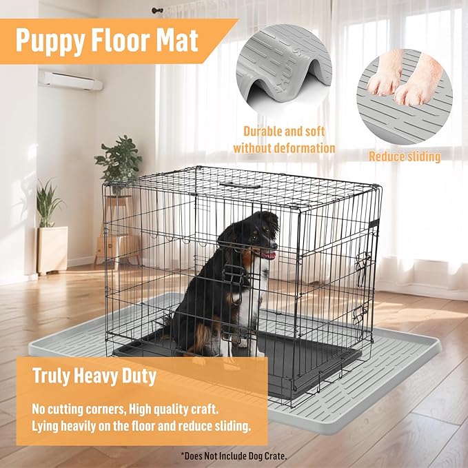 Silicone Dog Crate Mat, 36" x 24" Crate Liner for Dog Cages, Kennel Mat with Raised Edge, Washable, Waterproof, Leakproof, Protect Floors