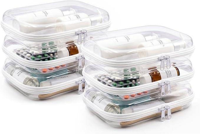 TenKa 6 Pack Clear Hard Shell Zipper Case, Clear Zipper Pouches for Travel, Diaper Bag Organizer, Water-Resistant Hard Plastic Pencil Case for A5 Notebook, Cosmetics, Electronics Storage (6M)