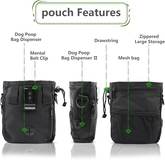 MGKSHADOW Dog Treat Pouch, Dog Clicker Training Kit, Dog Training Treat Pouch, Dog Treat Bag with Dog Clicker, Built-in Dog Poop Bag Dispenser (Black)
