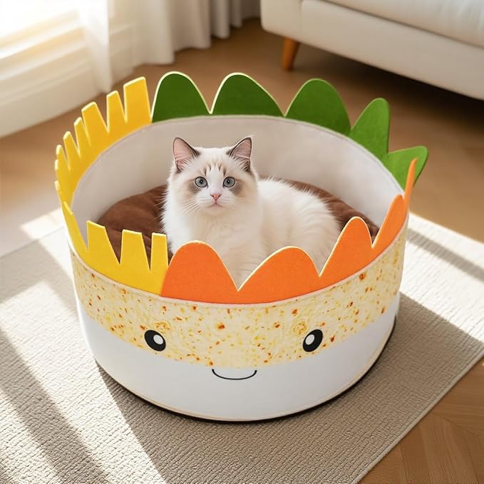 Cute Cat Beds Kitten Beds with Catnip Toys, Soft Small Dog Beds, Washable Pet Beds for Puppy and Kitty, Funny Burrito Shape, 20 Inch