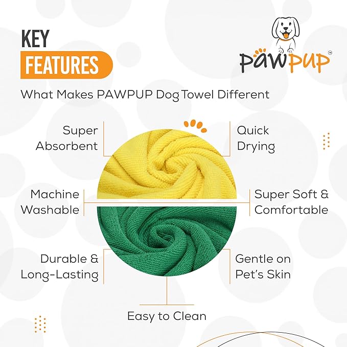 PAWPUP Dog Towels for Drying Dogs Super Absorbent Microfiber Pet Grooming Towel for Dogs, Cats and Other Pets (40 x 24 Inches, Yellow and Green)