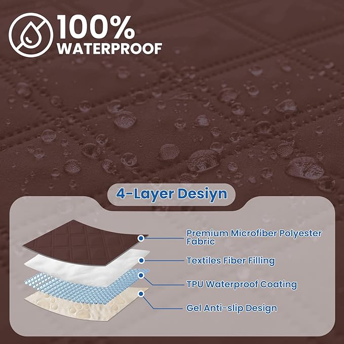 CYCMACO Waterproof Couch Covers for Pets, Waterproof Dog Bed Cover, Anti-Slip Soft Dog Blankets, Couch Cover for Dogs Washable, Pet Blanket for Puppy Large Dogs Cat (68x82 Inch, Coffee)
