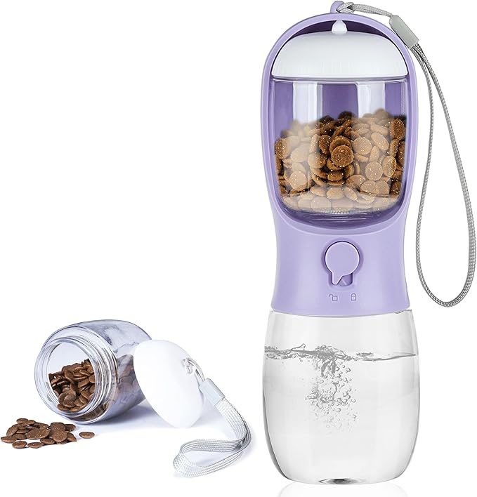 AVELORA Dog Water Bottle,Portable pet Water Bottle with Food Container,Outdoor Portable Water Dispenser for Cat,Rabbit,Puppy and Other Pets for Walking,Hiking,Travel(10oz)