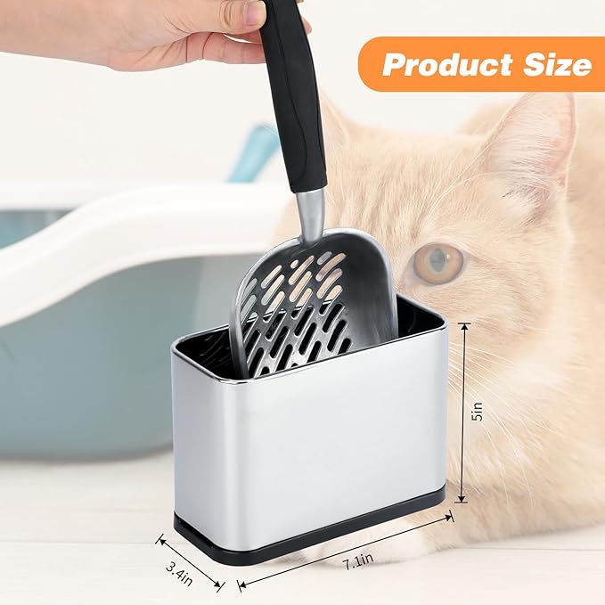 Universal Cat Litter Scoop Holder, Stainless Steel Cat Scooper Caddy for Litter Box, Durable Scoop Stand Metal Trash Container Suitable for Most Metal and Plastic Waste Scoops