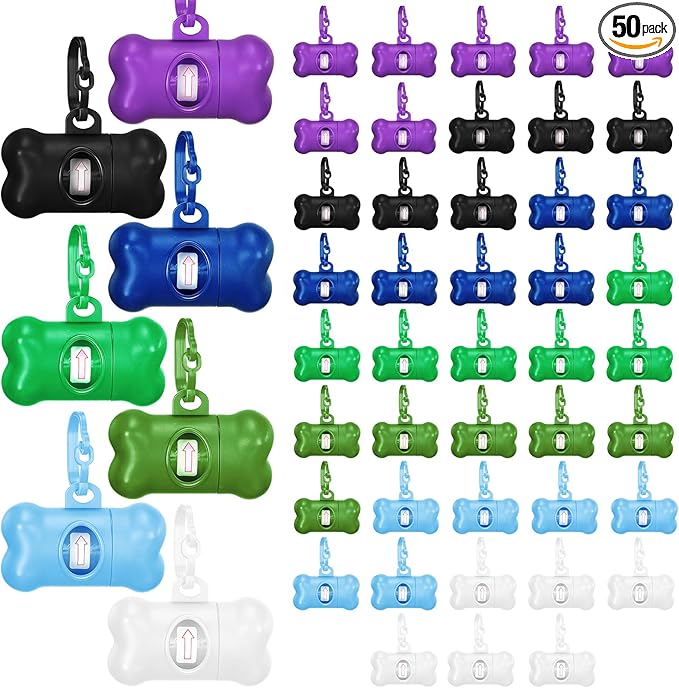 Zhehao 50 Pcs Dog Poop Trash Bag Holder Dispenser Plastic Dog Poop Waste Bag Holder for Leash with Hook and Leak Proof for Walking Hiking Camping (Core,Bone)