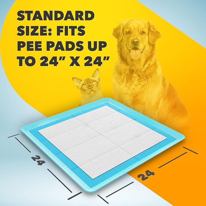 TidyFriend Dog Pee Pad Holder Tray - Fits Up to 24” x 24” Pee Pad Holder for Dogs - Stable Grip, Raised Edges, Quick-Wipe Silicone Surface Dog Pad Holder for Indoor Flooring Protection (Sky Blue)