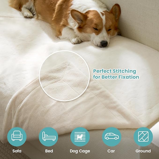 COZY KISS Waterproof Pet Blanket, Ultra Soft Faux Fur Throw Blanket for Couch, Cozy Warm Plush Blanket for Sofa Bedroom Living Room, Liquid Pee Proof for Large Dog or Cat, 30x40 inch, Beige