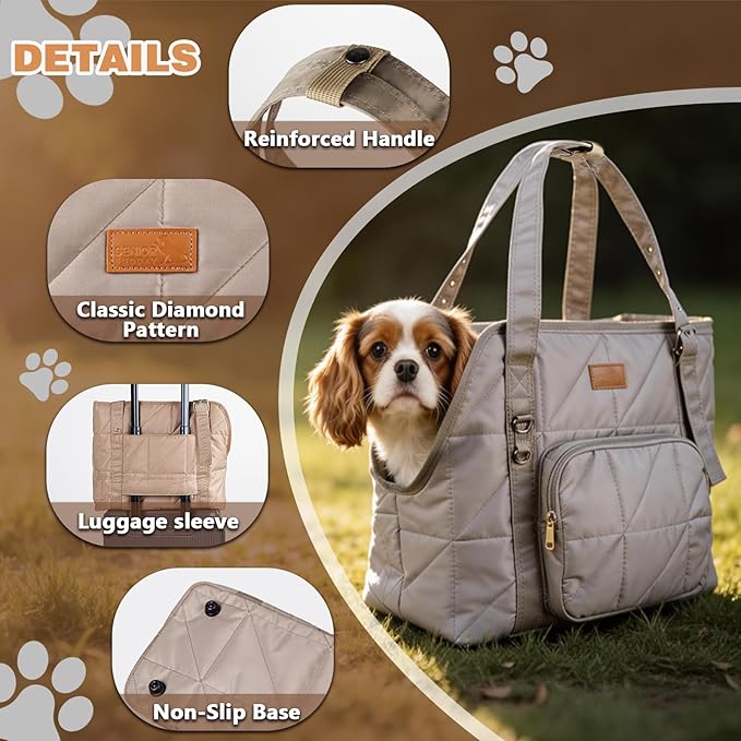 Dog Purse Carriers for Small Dogs and Cats Up to 10 lbs,Puppy Carrier with Pockets,Adjustable Shoulder Strap,Hard Bottom Support,Fuffy Tote Bag for Travel