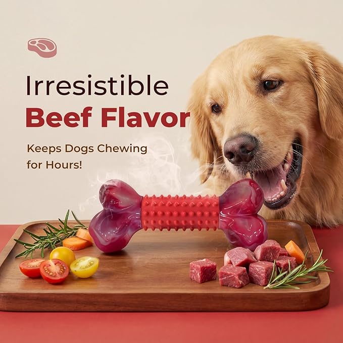 Apasiri Tough Dog Toys for Aggressive Chewers Beef Flavor: 8" Dog Chew Bone for Large Breed, Nylon & Rubber Chew Toy for Medium Large Dogs