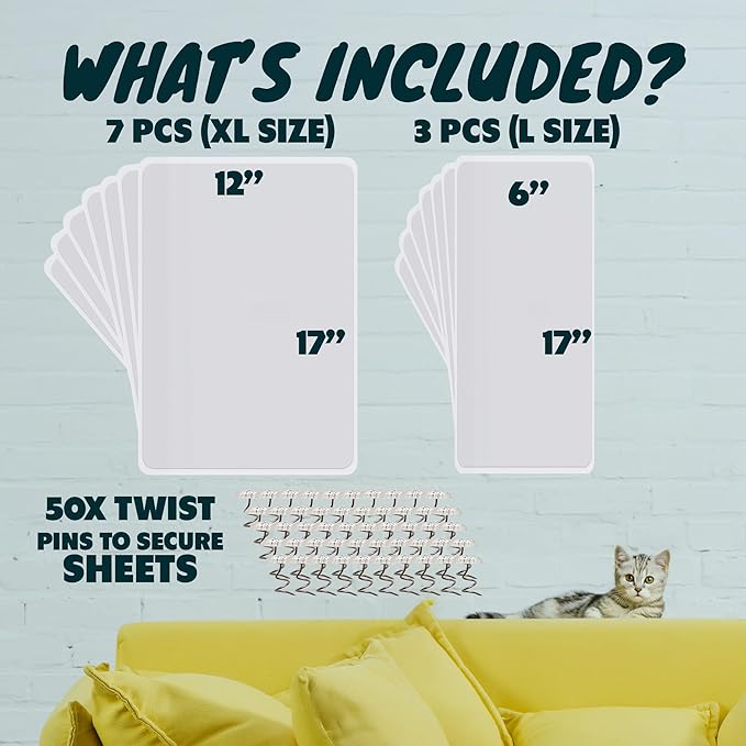 Anti Cat Scratch Furniture Protector, 8-Pack Couch Protector from Cat Claws – Heavy-Duty, Easy-to-Apply Scratching Deterrent and Shield for Sofa Corners, Walls, and Doors- with 50 Twist Pins