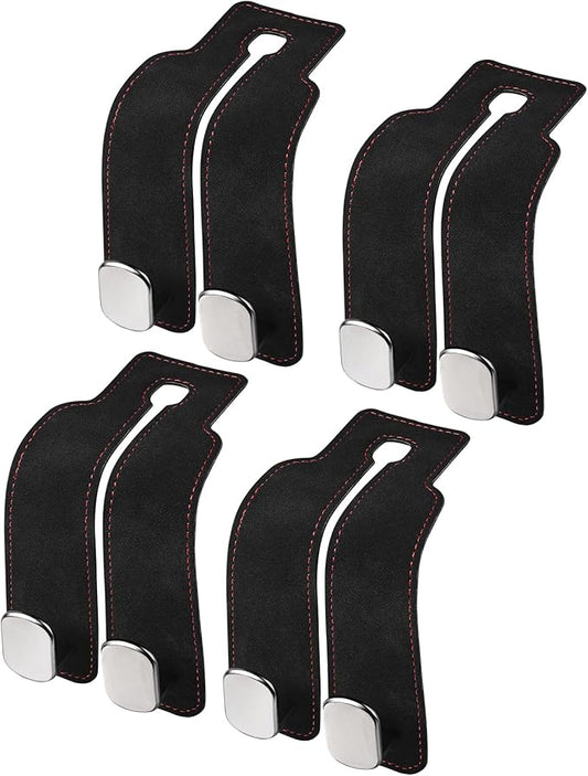 4 Pcs Car Headrest Hooks, Multi-Functional Purse and Bag Holder, Double Hook Seat Organizer for Car, Adjustable Car Storage Hooks for Easy Organization, Durable Car Accessories (Black)