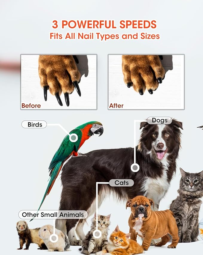 Super Powerful Dog Nail Trimmers and Dog Nail Clippers Combo, Ultra Quiet, 3 Speeds, 4 Bright Lights, with Travel Lock, for Small, Meddium and Large Dogs, Cats and Small Animals