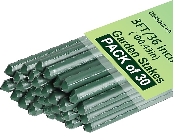 Garden Stakes 3ft, 3 Feet Metal Plant Stakes 30 Pack for Gardening and Farm, Plastic Coated Plant Support for Tomato, Cucumber, Bean, Flower, Potted and More Climbing Plants