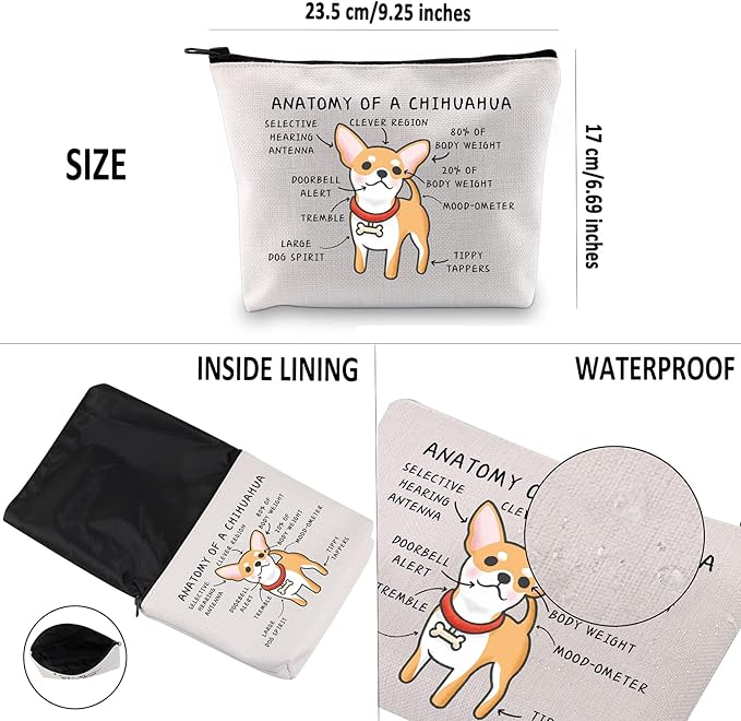 G2TUP Anatomy of a Chihuahua Makeup Bag - Chihuahua Mom Cosmetics Travel Pouch - Dog Pet Lover Gift (White)