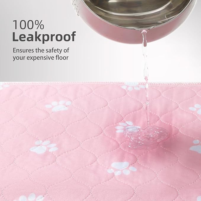 PUPTECK Washable Pee Pads for Dogs - Waterproof Reusable Puppy Potty Training Pads Whelping Mat - Fast Absorption Non-Slip Pet Food Feeding Mat (Pink, 36x41 Inch (Pack of 2))