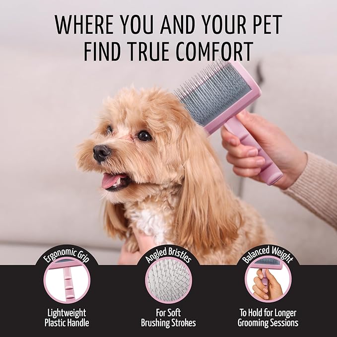 Tauro Pro Line Slicker Dog Brush for Shedding - Detangler for Dense & Long Hair - Dematting Pet Slicker Brush for Dogs & Cat, Doodle Grooming, Non-Slip Grip, Soft Pin (Size S - Pink)