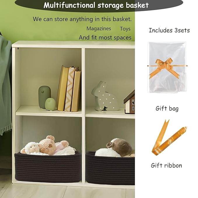 COMFY-HOMI 13" x 8.5" x 5.1" Storage Baskets for Organizing | Cotton Rope Woven Basket | Toy Storage Bin Box | Basket for Shelves, Closet Organizer Bin, Decorative Closet Shelf, 1 Pack, All black