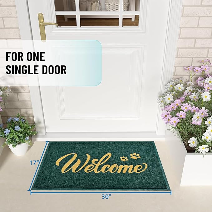 T.HENV Christmas Door Mat Outdoor, 30x17.5 Waterproof All-Season Front Door Mat Outside Entrance, All-Weather Quick Drying, Low Profile Doormat Indoor, Patio Porch Entryway Mats, Green-Gold