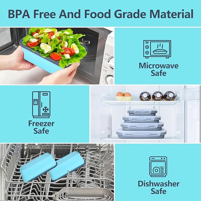 Collapsible Silicone Food Storage Containers with Lids, Collapsible Food Storage Containers, Camping Dishes, 4 Pack Foldable Lunch Box for Leftovers, Meals, Snacks, Gray